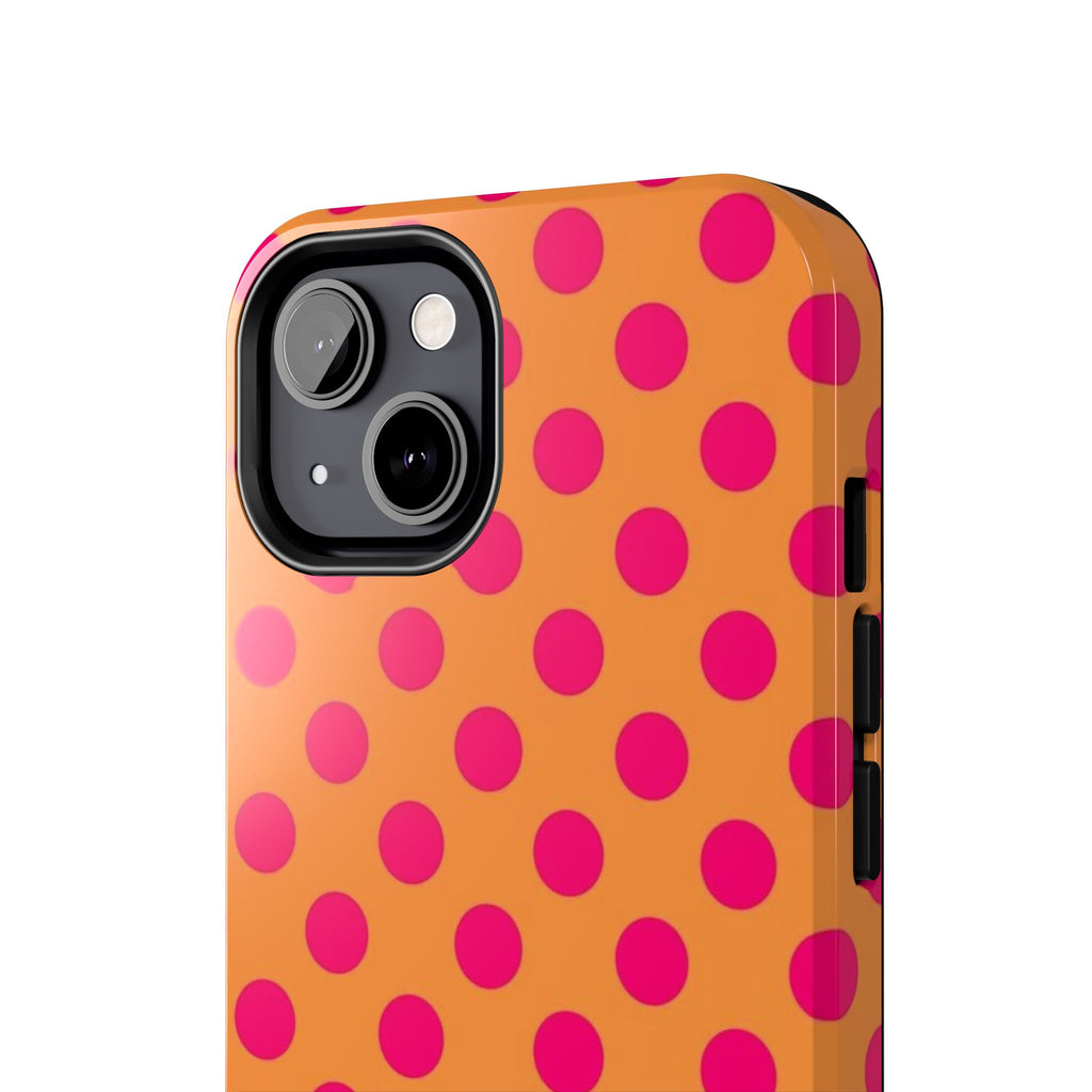 Bright Orange Phone Case with Hot Pink Polka Dots — Bold Retro Tough Phone Case