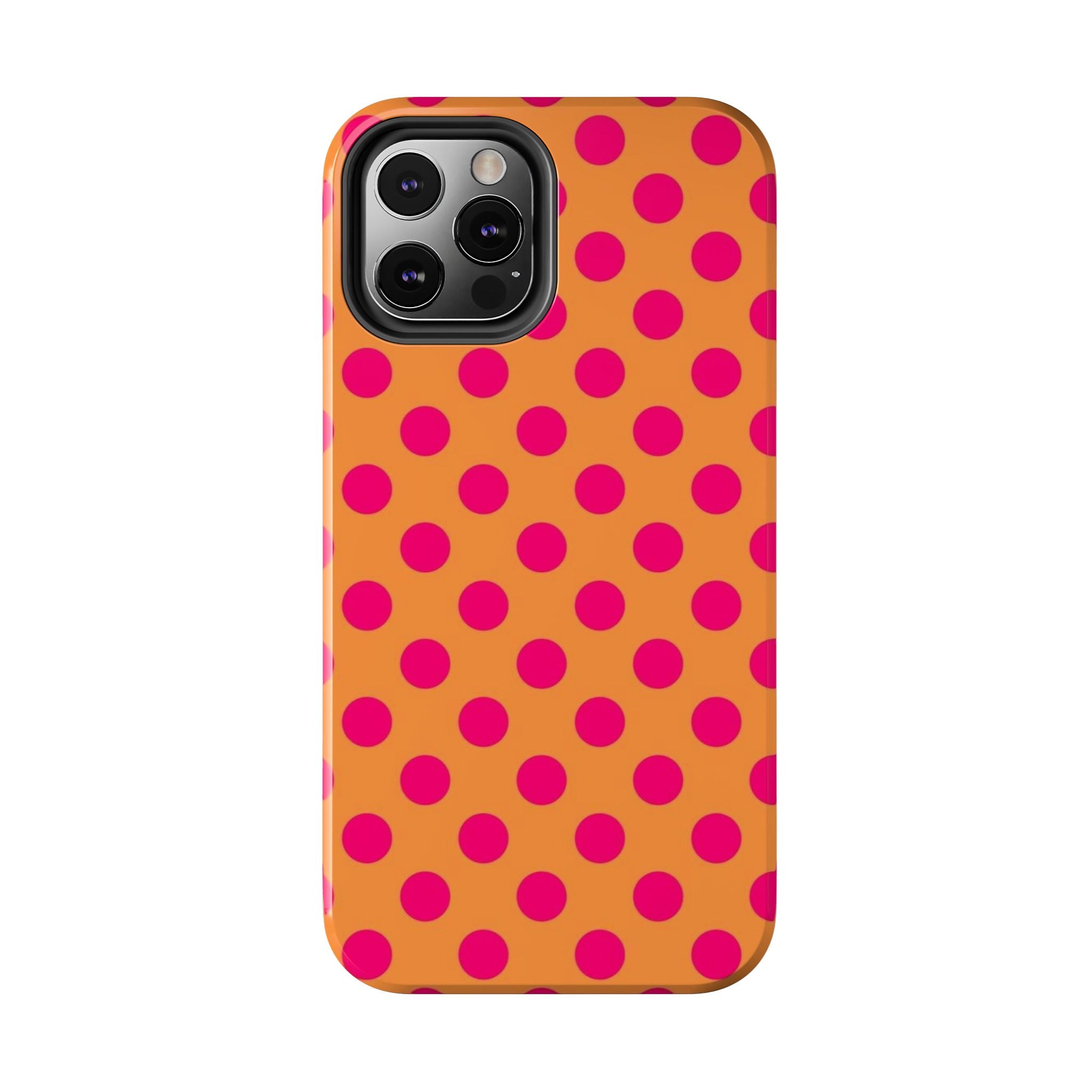 Bright Orange Phone Case with Hot Pink Polka Dots — Bold Retro Tough Phone Case