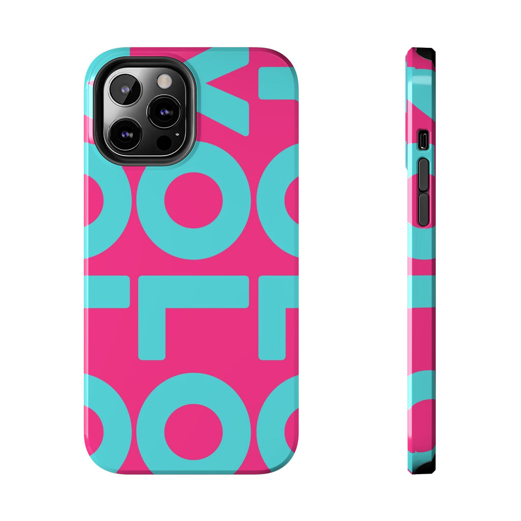 YOLO Tough Phone Case — Bold Pink & Teal Geometric Print