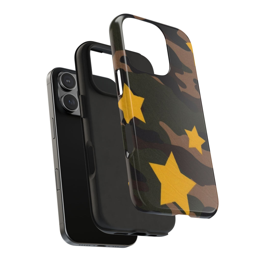 Camouflage Star Tough Phone Case — Military Camo Phone Cover with Yellow Stars