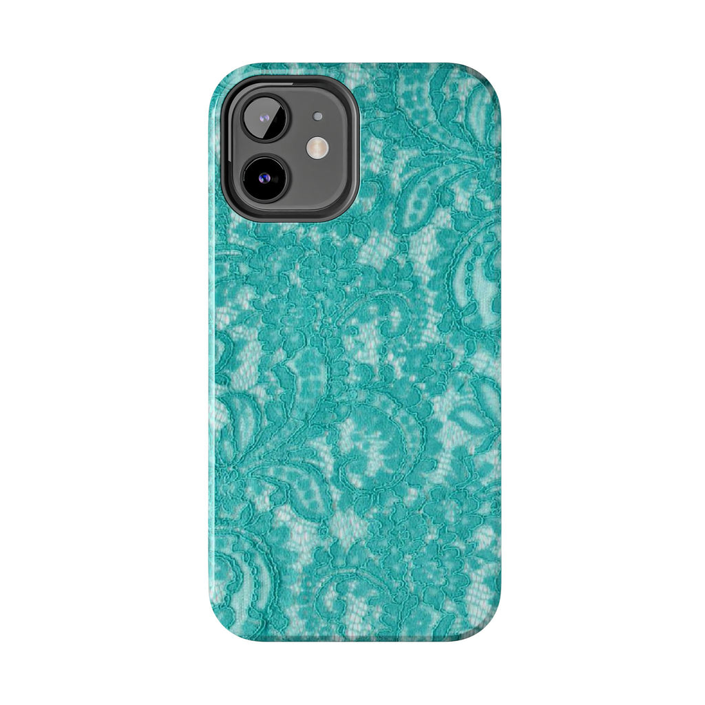 Teal Lace Tough Phone Case — Protective Floral-Pattern Phone Cover