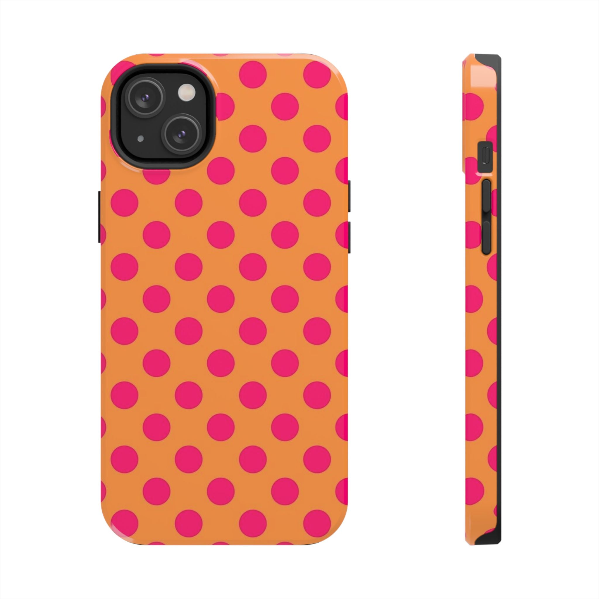Bright Orange Phone Case with Hot Pink Polka Dots — Bold Retro Tough Phone Case