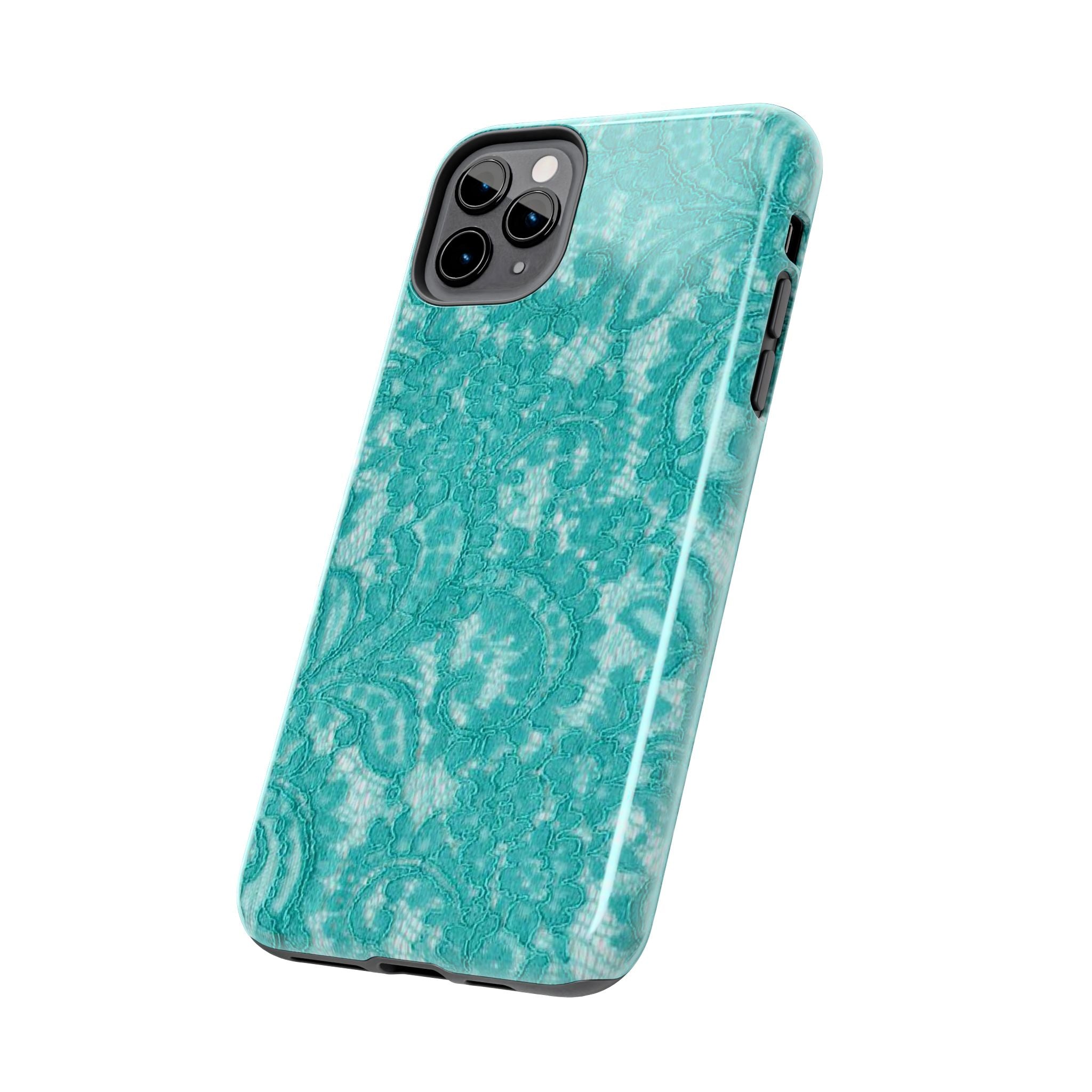 Teal Lace Tough Phone Case — Protective Floral-Pattern Phone Cover