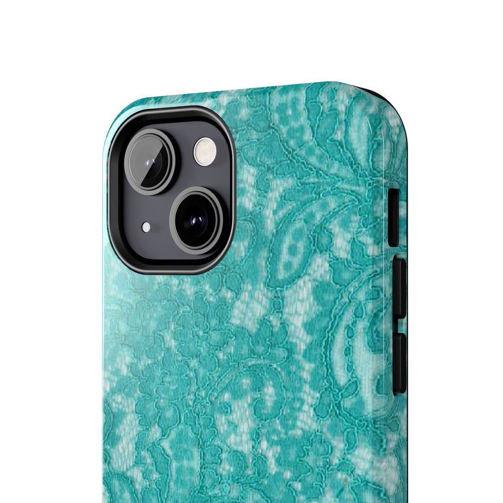 Teal Lace Tough Phone Case — Protective Floral-Pattern Phone Cover