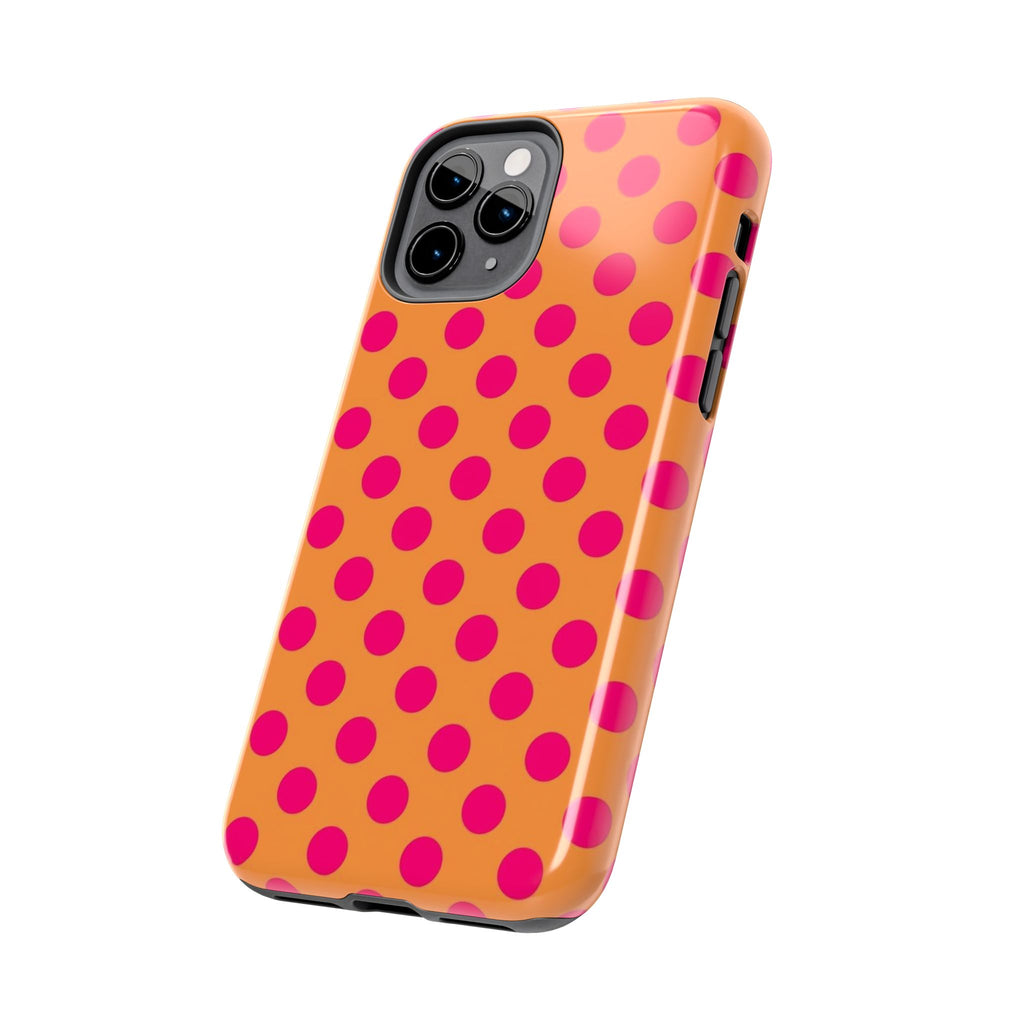 Bright Orange Phone Case with Hot Pink Polka Dots — Bold Retro Tough Phone Case