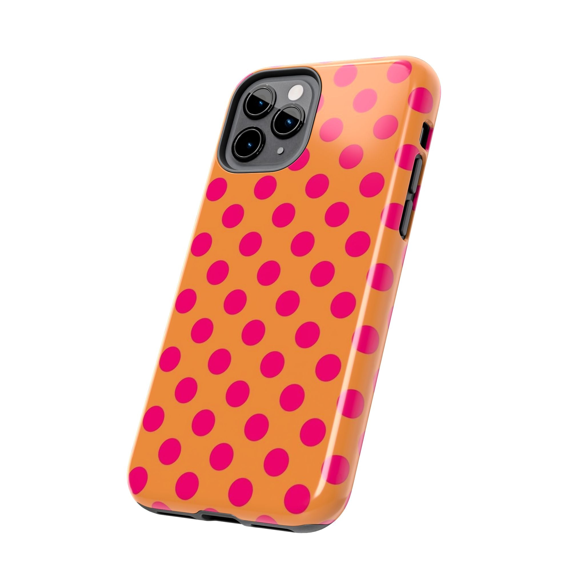 Bright Orange Phone Case with Hot Pink Polka Dots — Bold Retro Tough Phone Case