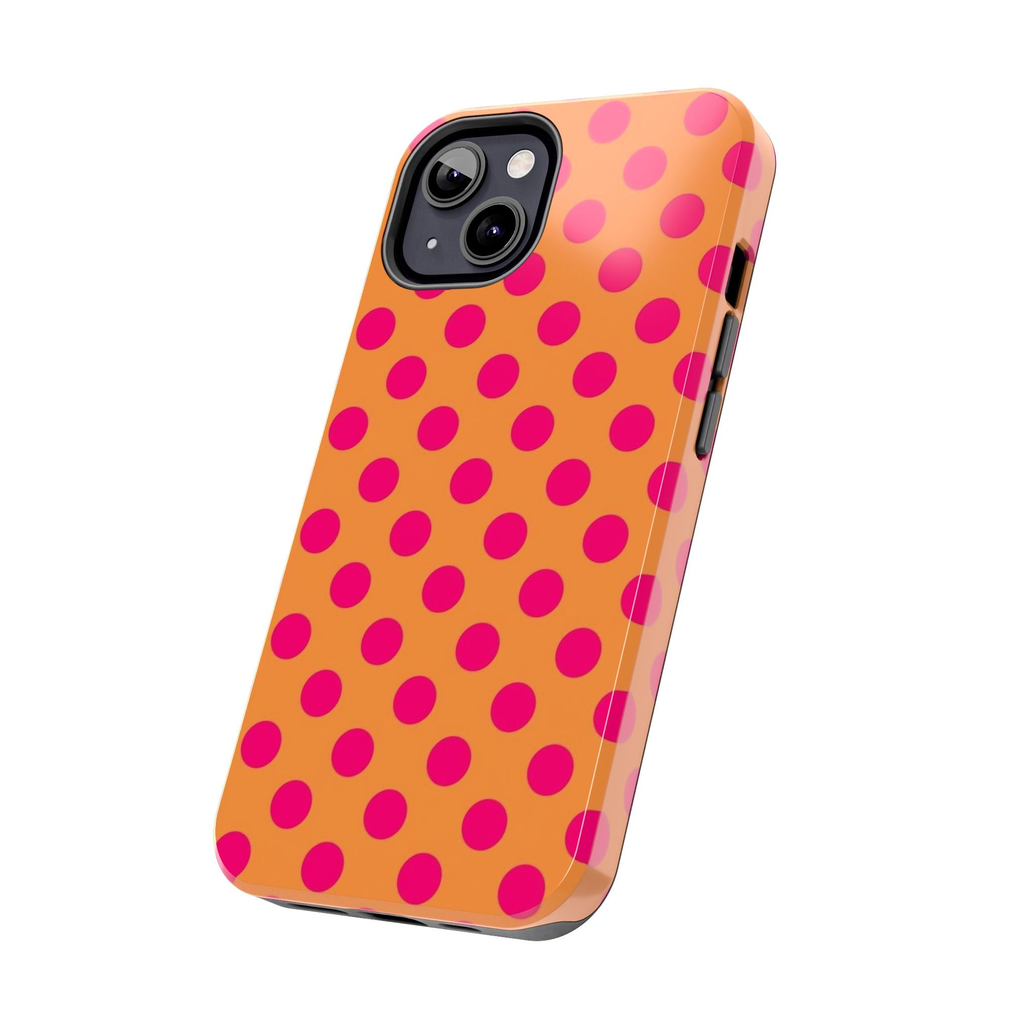 Bright Orange Phone Case with Hot Pink Polka Dots — Bold Retro Tough Phone Case