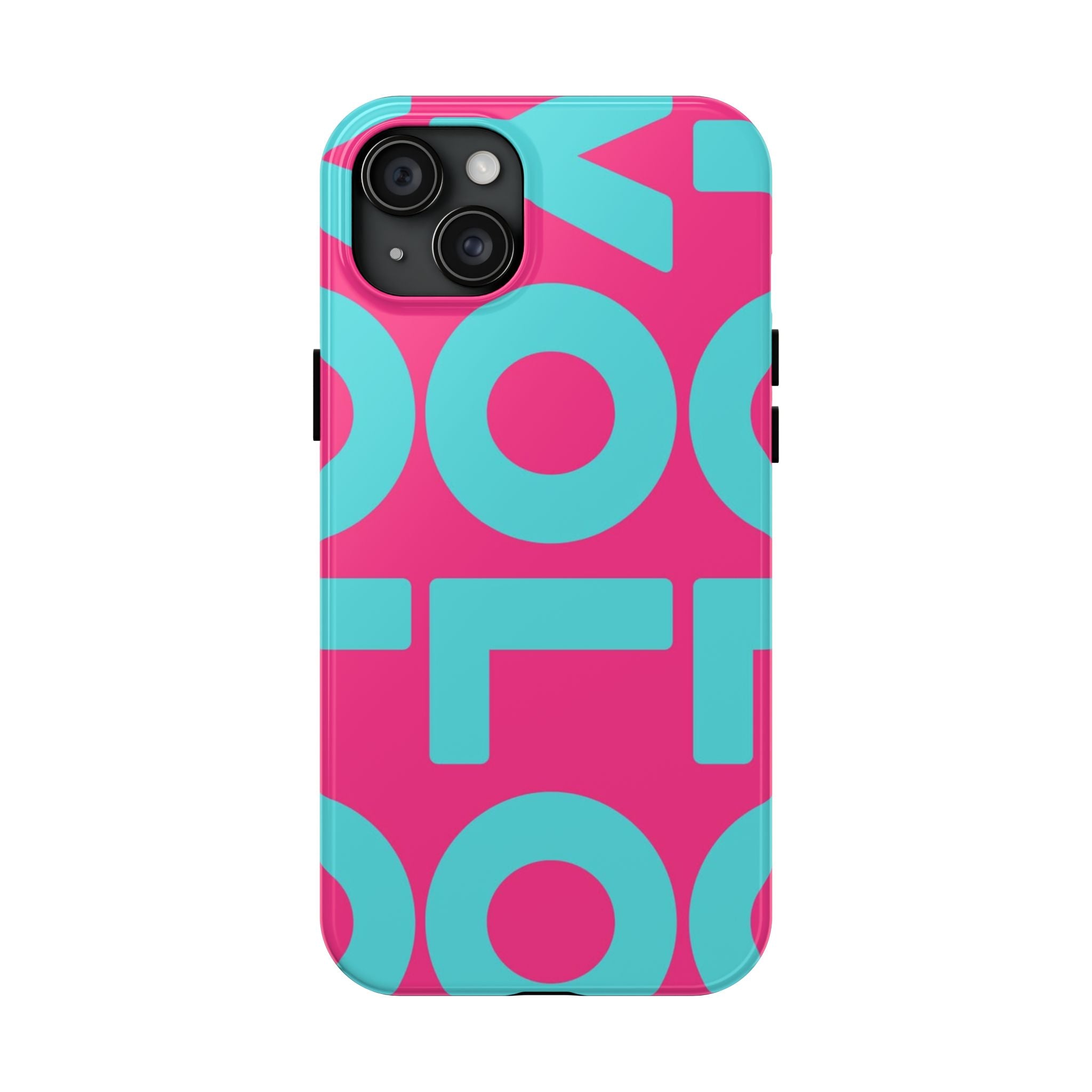 YOLO Tough Phone Case — Bold Pink & Teal Geometric Print