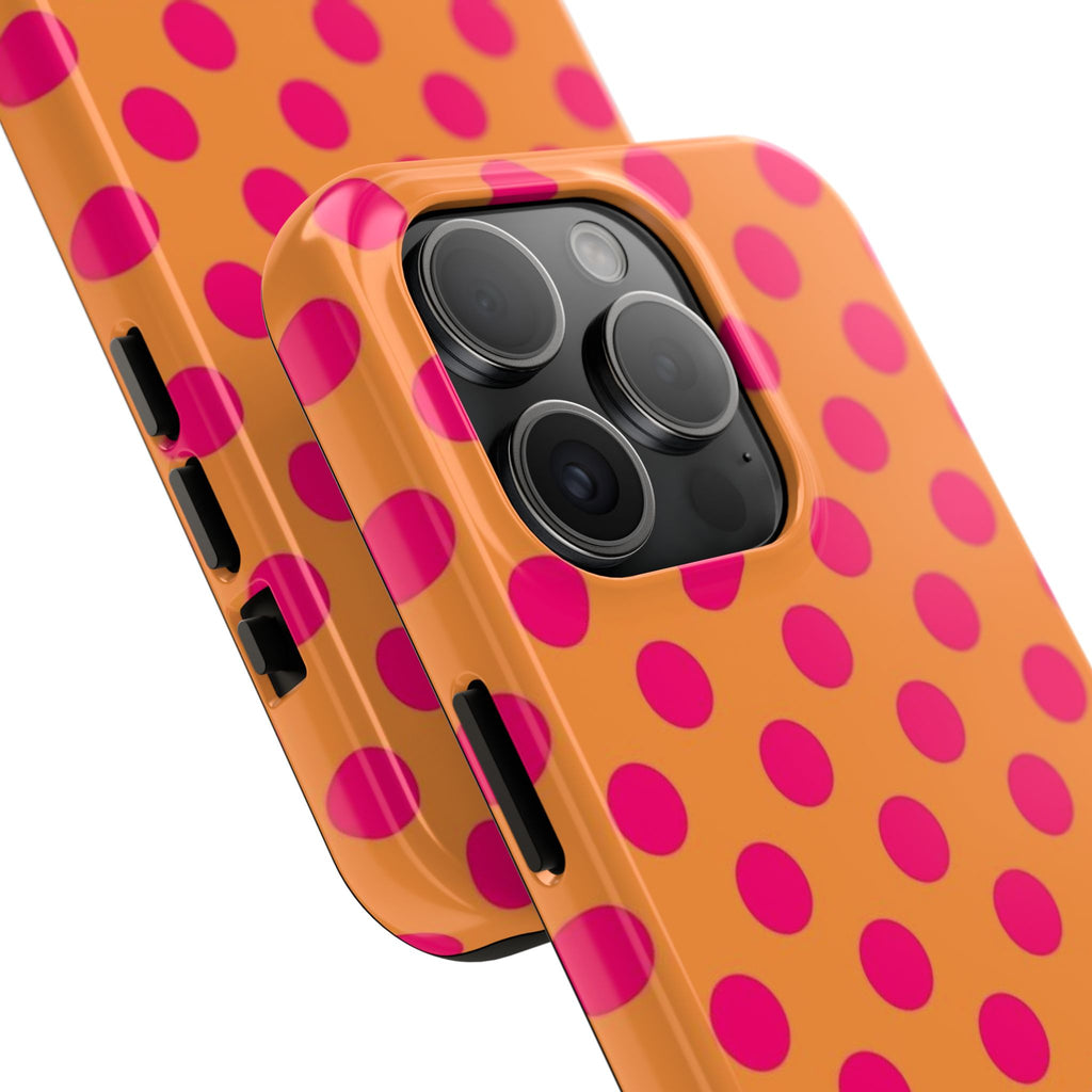 Bright Orange Phone Case with Hot Pink Polka Dots — Bold Retro Tough Phone Case