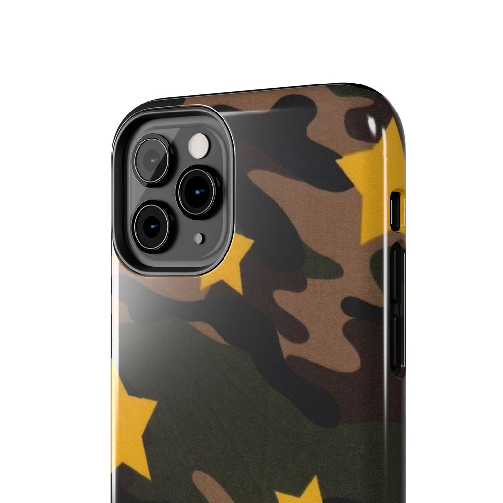 Camouflage Star Tough Phone Case — Military Camo Phone Cover with Yellow Stars