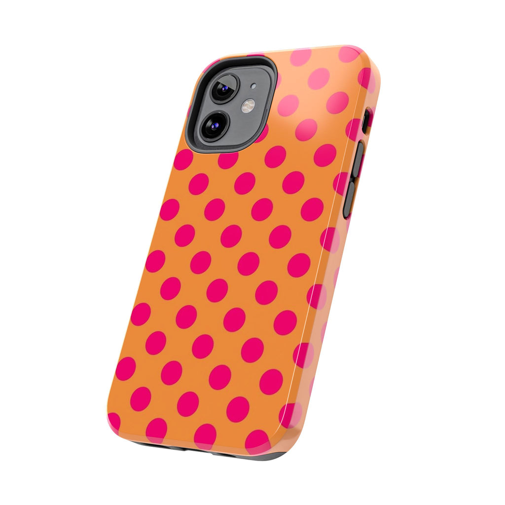 Bright Orange Phone Case with Hot Pink Polka Dots — Bold Retro Tough Phone Case