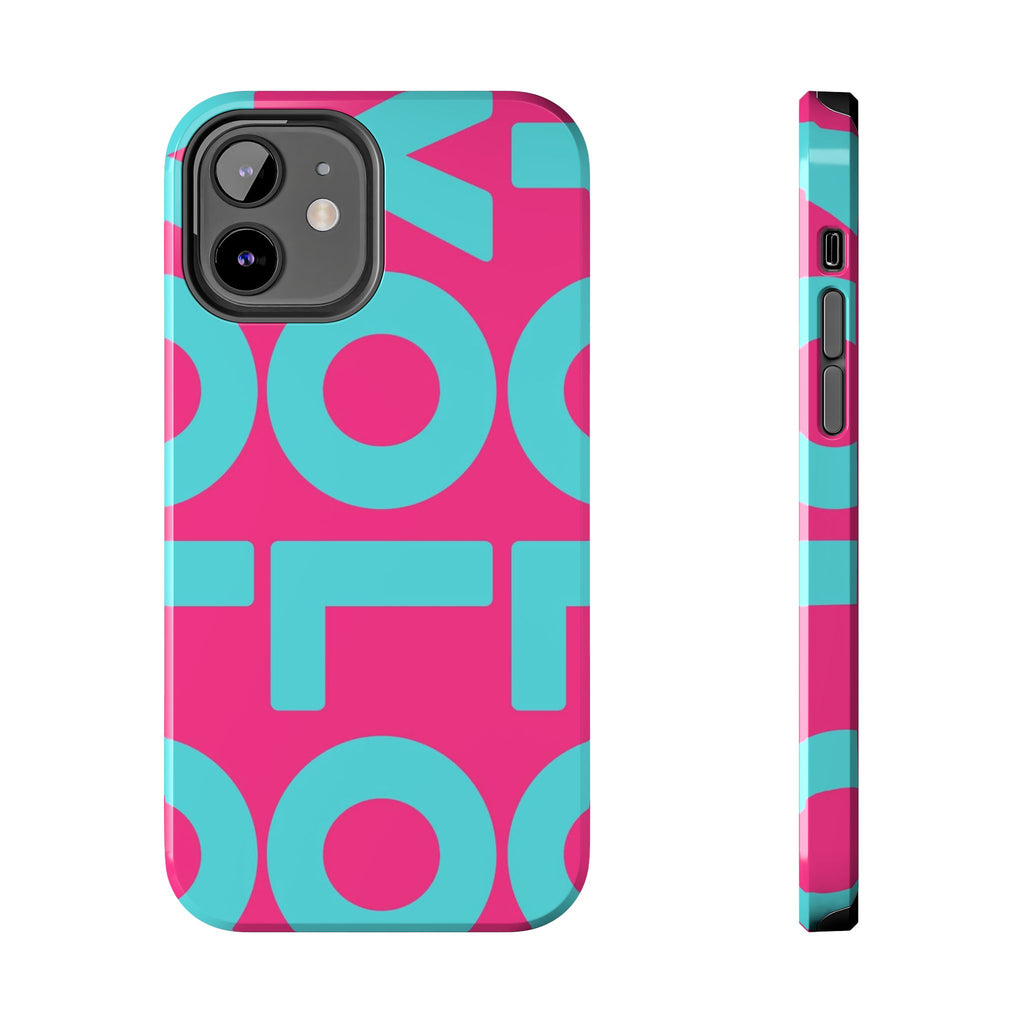 YOLO Tough Phone Case — Bold Pink & Teal Geometric Print