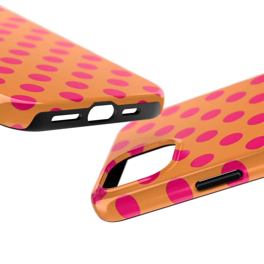 Bright Orange Phone Case with Hot Pink Polka Dots — Bold Retro Tough Phone Case