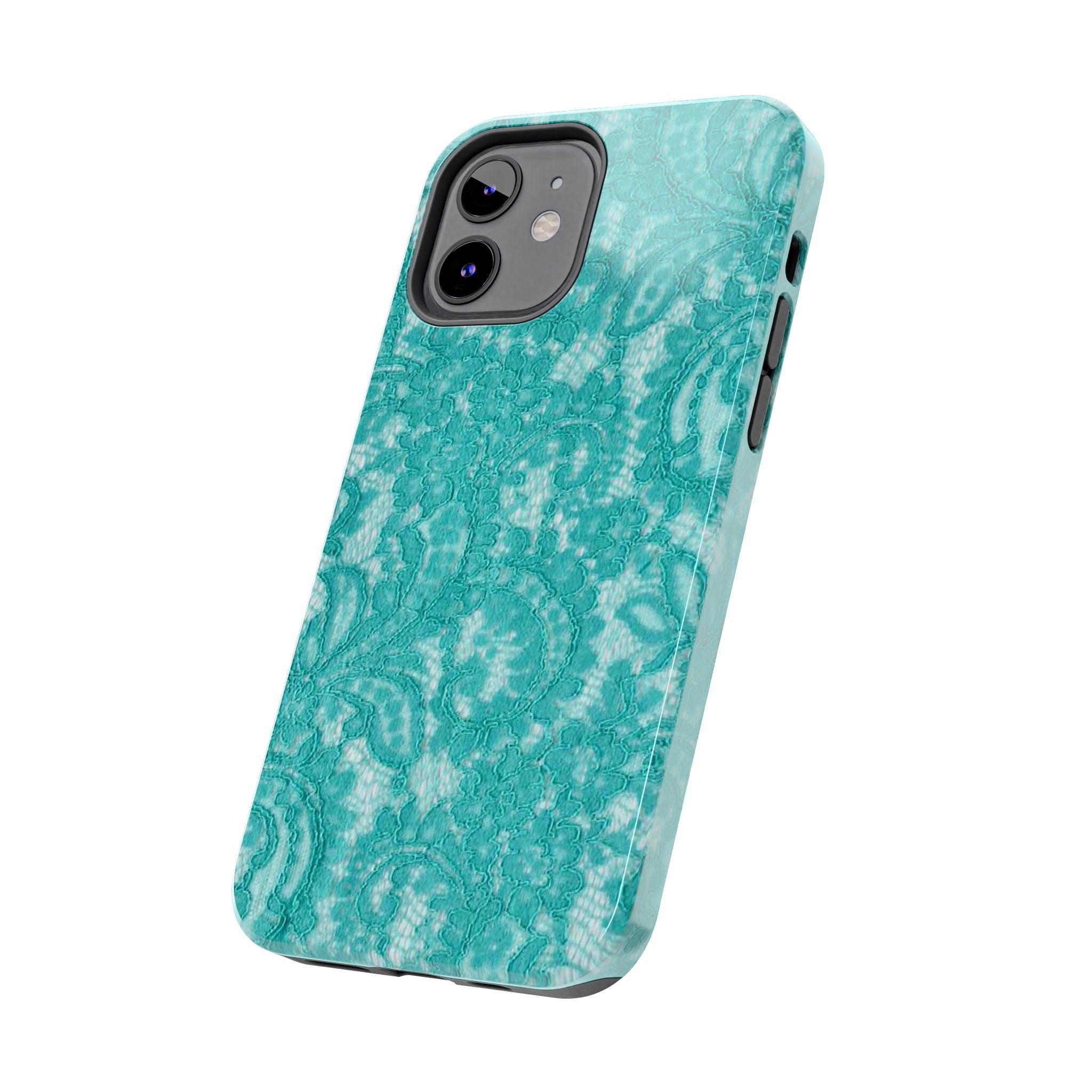 Teal Lace Tough Phone Case — Protective Floral-Pattern Phone Cover