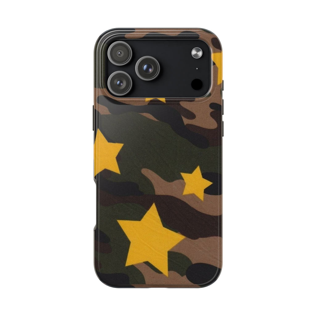 Camouflage Star Tough Phone Case — Military Camo Phone Cover with Yellow Stars