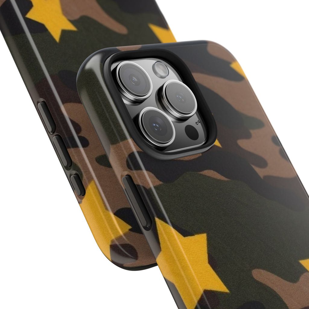 Camouflage Star Tough Phone Case — Military Camo Phone Cover with Yellow Stars