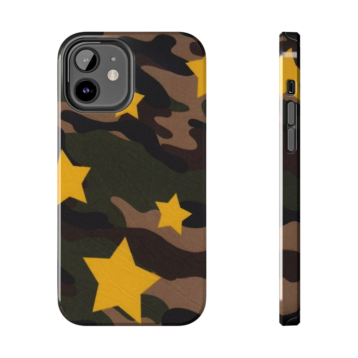 Camouflage Star Tough Phone Case — Military Camo Phone Cover with Yellow Stars
