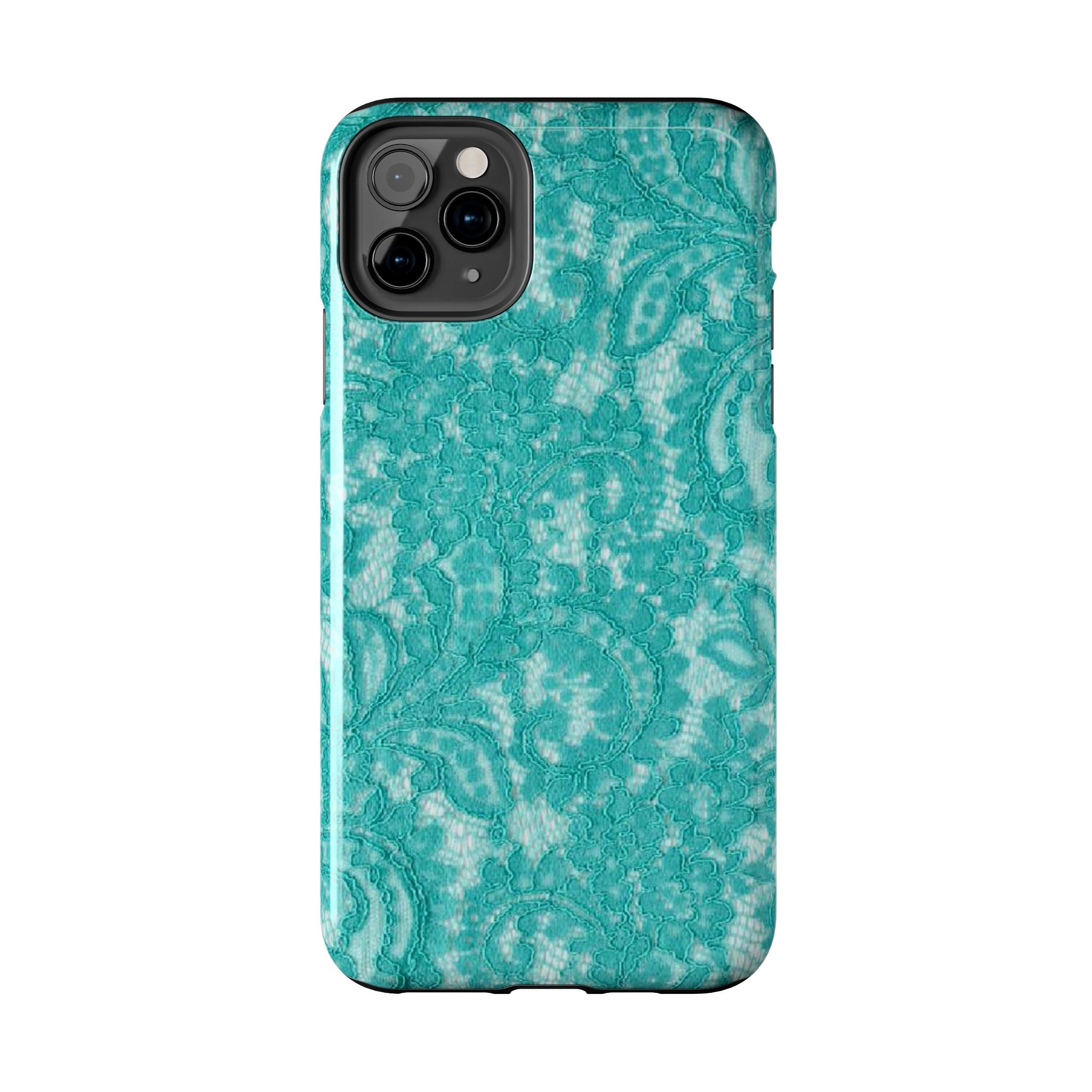 Teal Lace Tough Phone Case — Protective Floral-Pattern Phone Cover