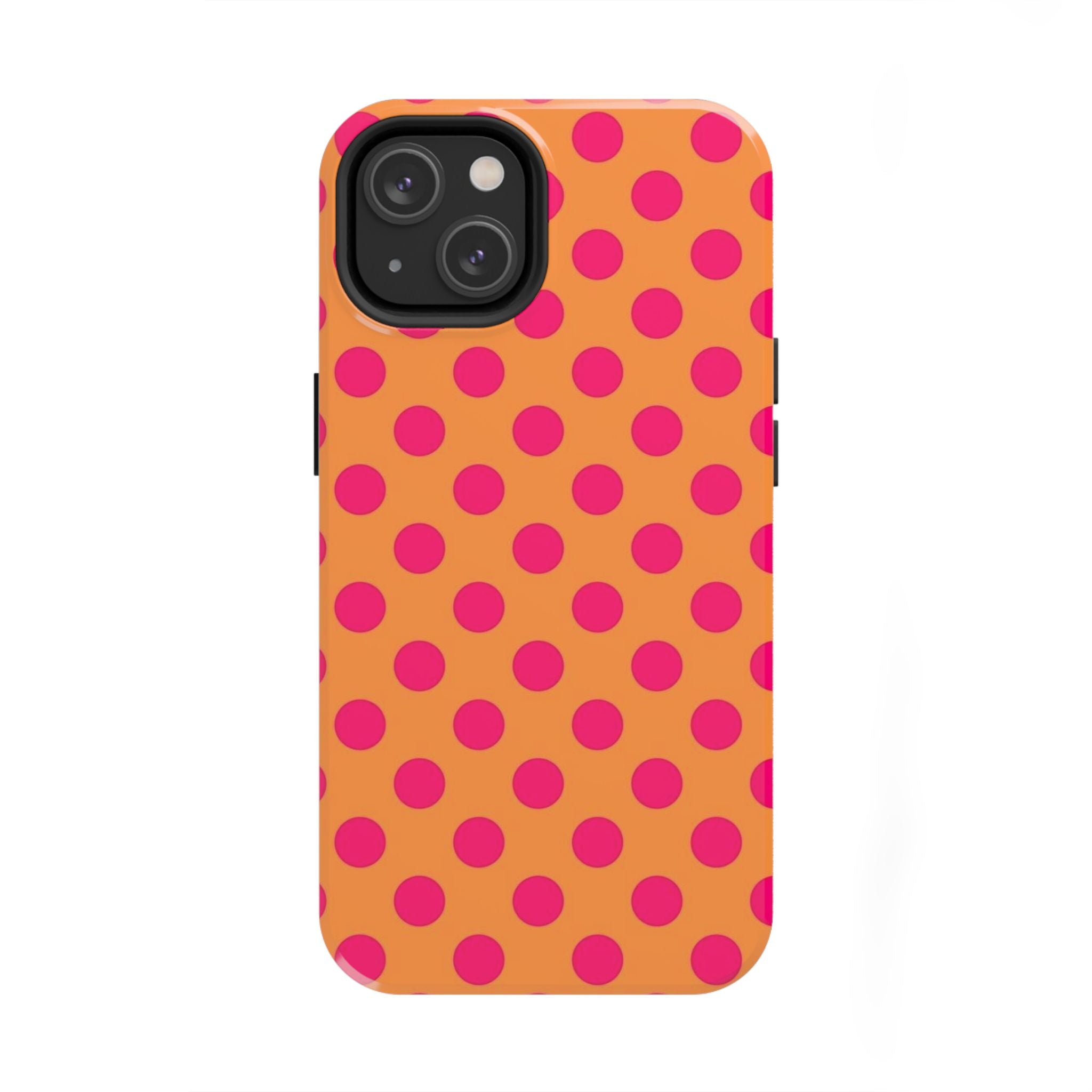 Bright Orange Phone Case with Hot Pink Polka Dots — Bold Retro Tough Phone Case