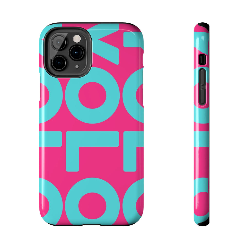 YOLO Tough Phone Case — Bold Pink & Teal Geometric Print