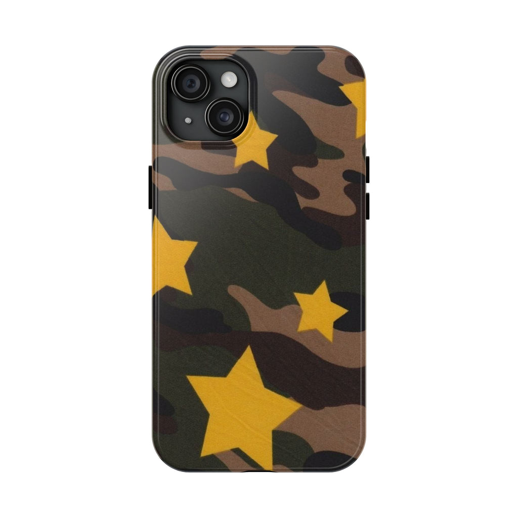 Camouflage Star Tough Phone Case — Military Camo Phone Cover with Yellow Stars