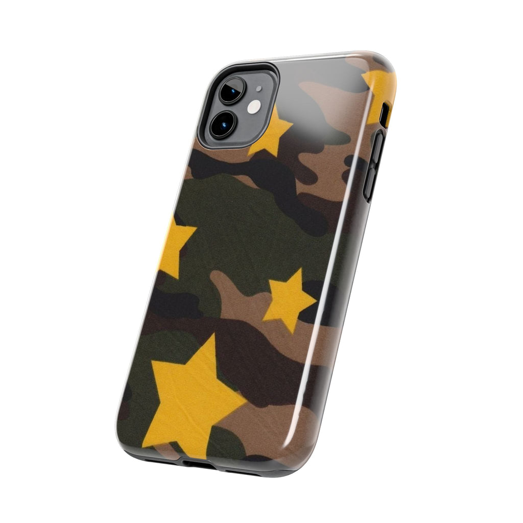Camouflage Star Tough Phone Case — Military Camo Phone Cover with Yellow Stars