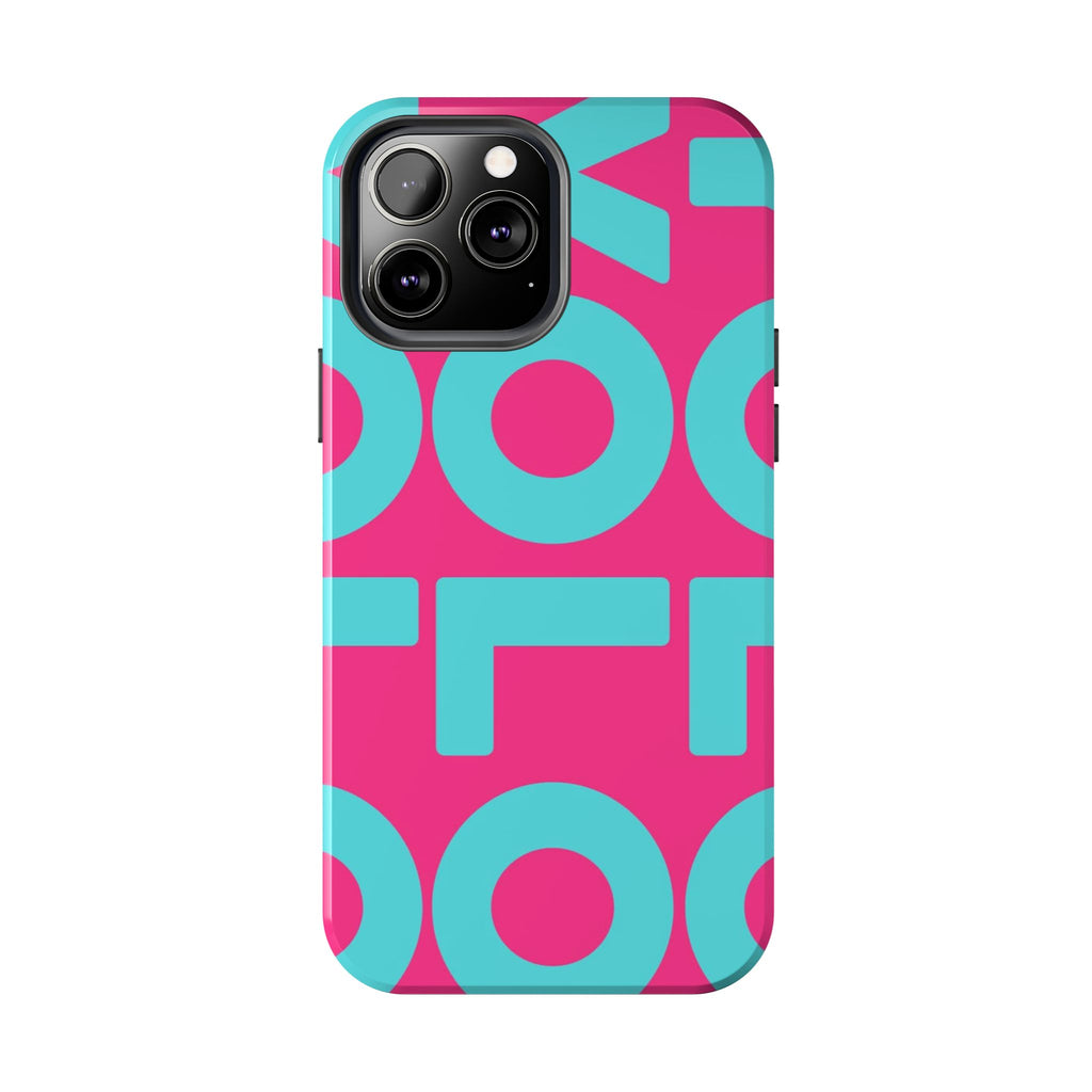 YOLO Tough Phone Case — Bold Pink & Teal Geometric Print