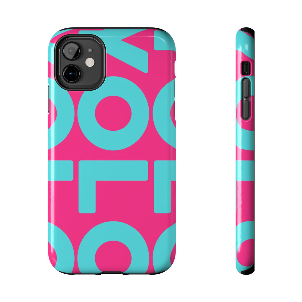 YOLO Tough Phone Case — Bold Pink & Teal Geometric Print