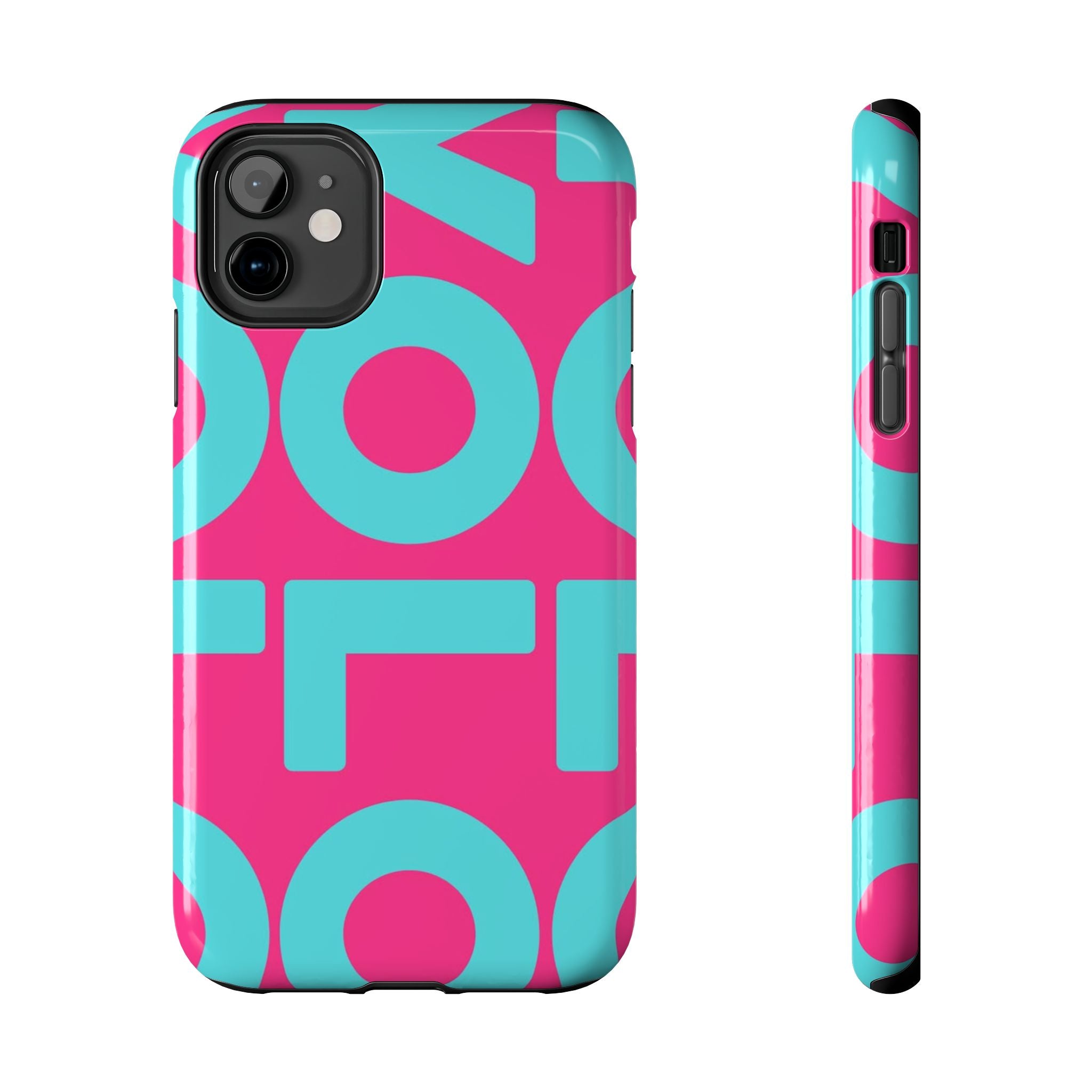 YOLO Tough Phone Case — Bold Pink & Teal Geometric Print
