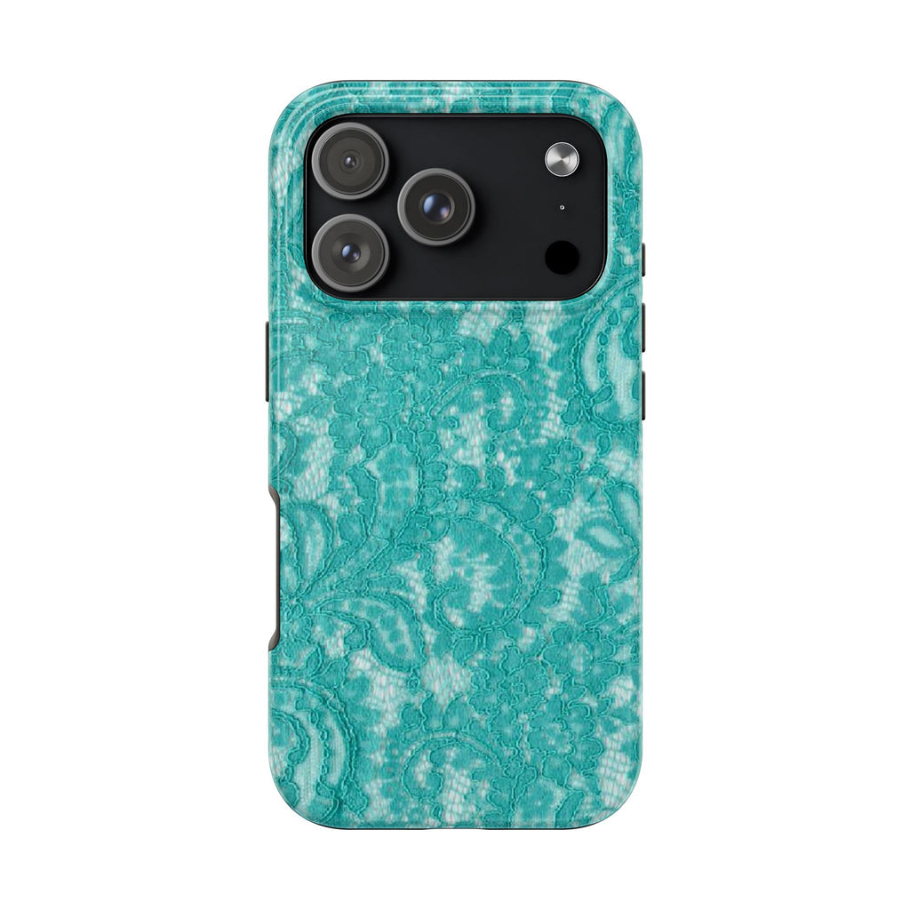 Teal Lace Tough Phone Case — Protective Floral-Pattern Phone Cover