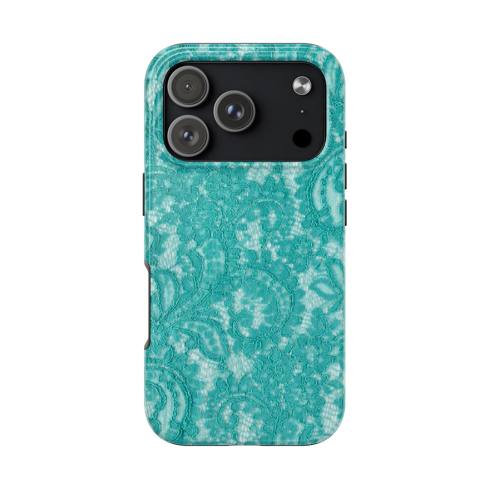 Teal Lace Tough Phone Case — Protective Floral-Pattern Phone Cover