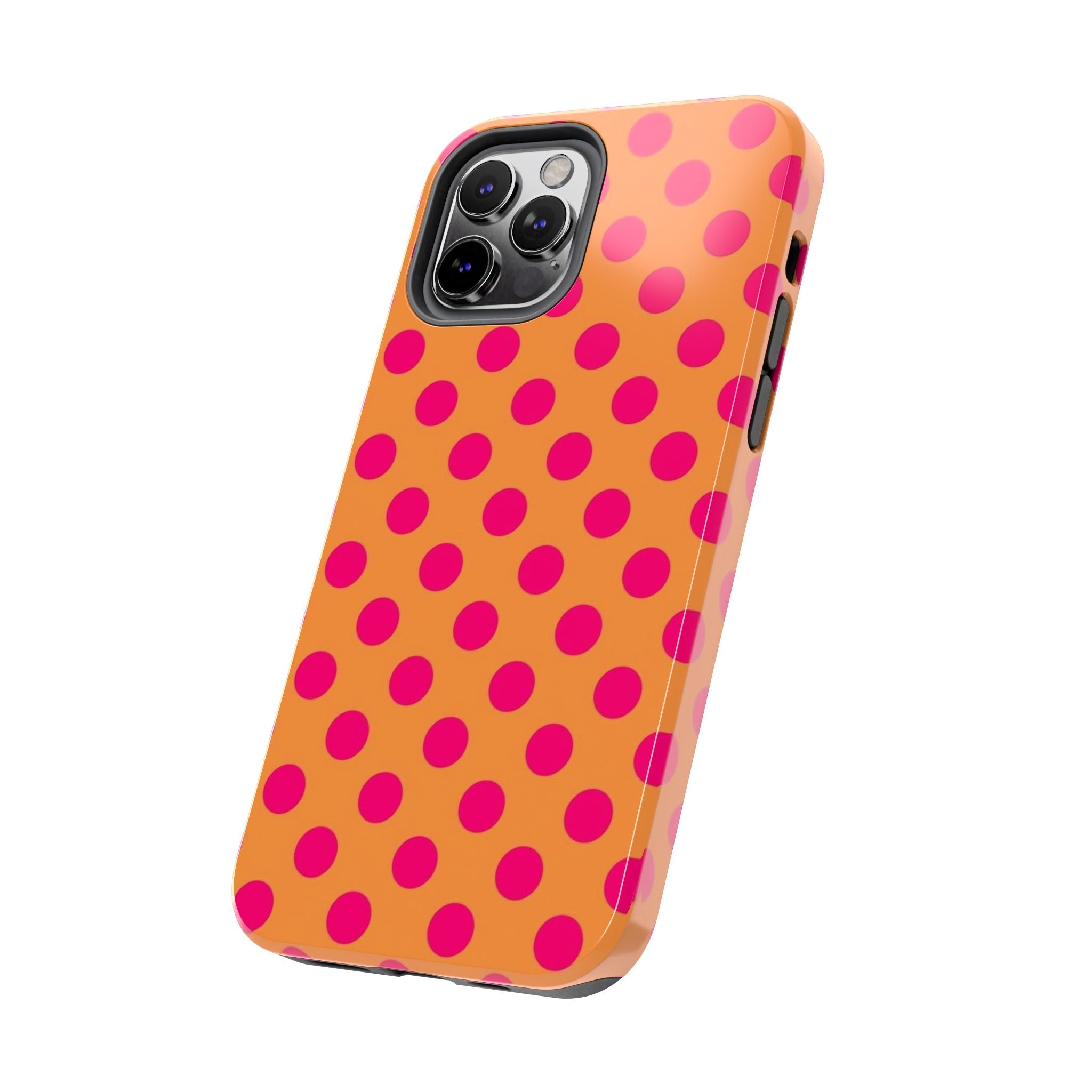 Bright Orange Phone Case with Hot Pink Polka Dots — Bold Retro Tough Phone Case