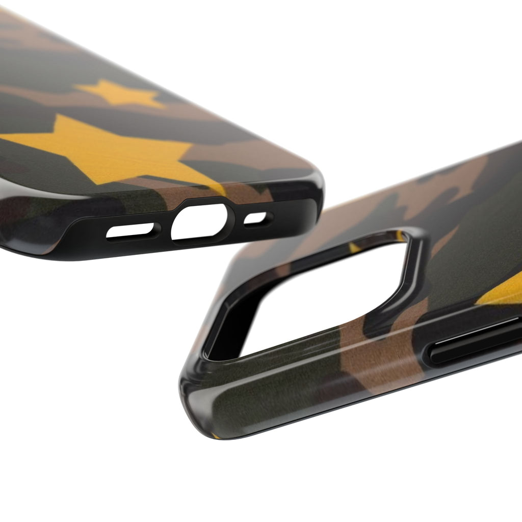 Camouflage Star Tough Phone Case — Military Camo Phone Cover with Yellow Stars