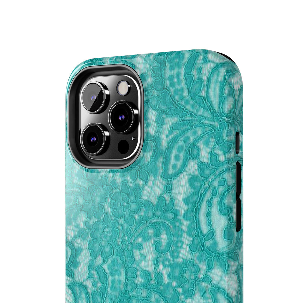 Teal Lace Tough Phone Case — Protective Floral-Pattern Phone Cover