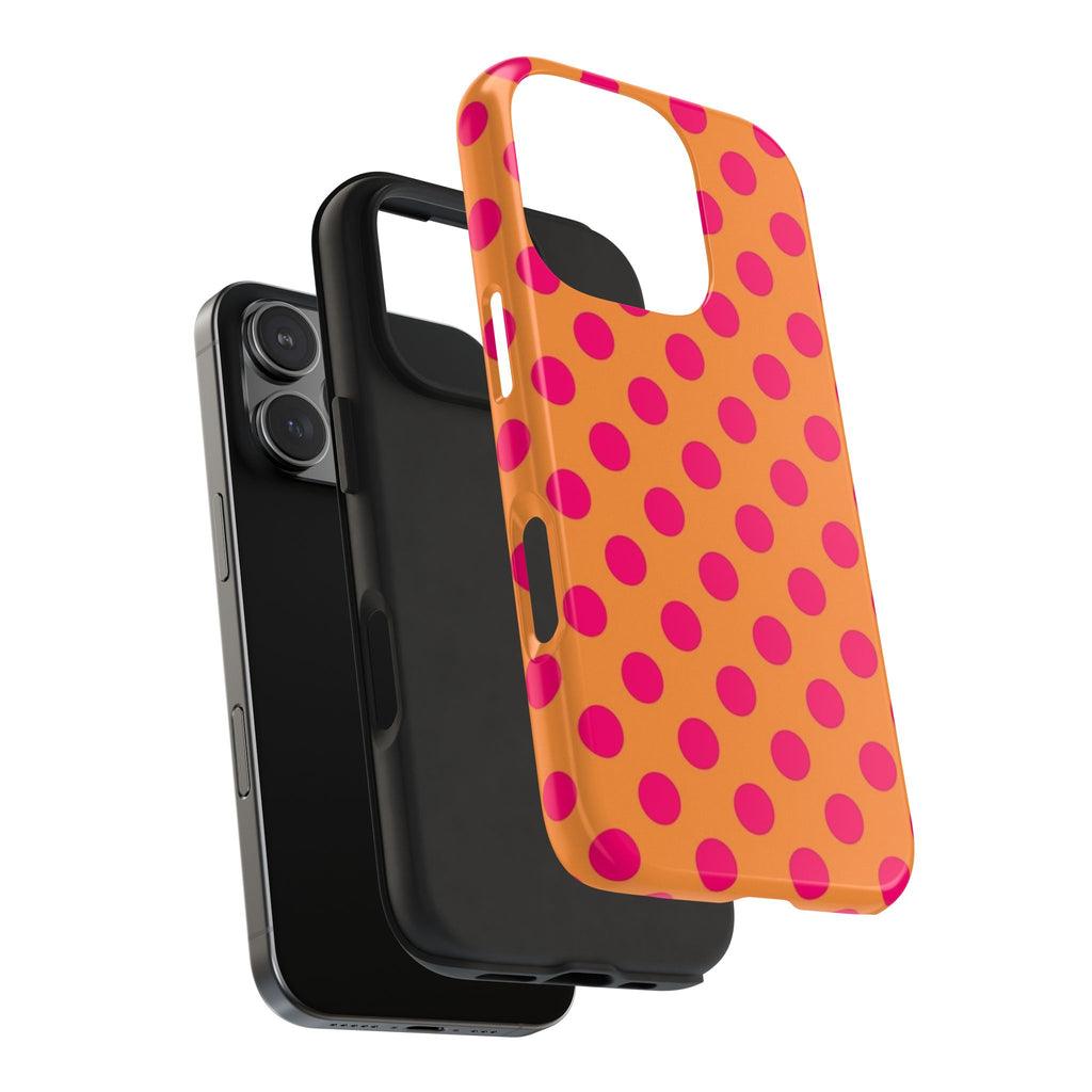 Bright Orange Phone Case with Hot Pink Polka Dots — Bold Retro Tough Phone Case