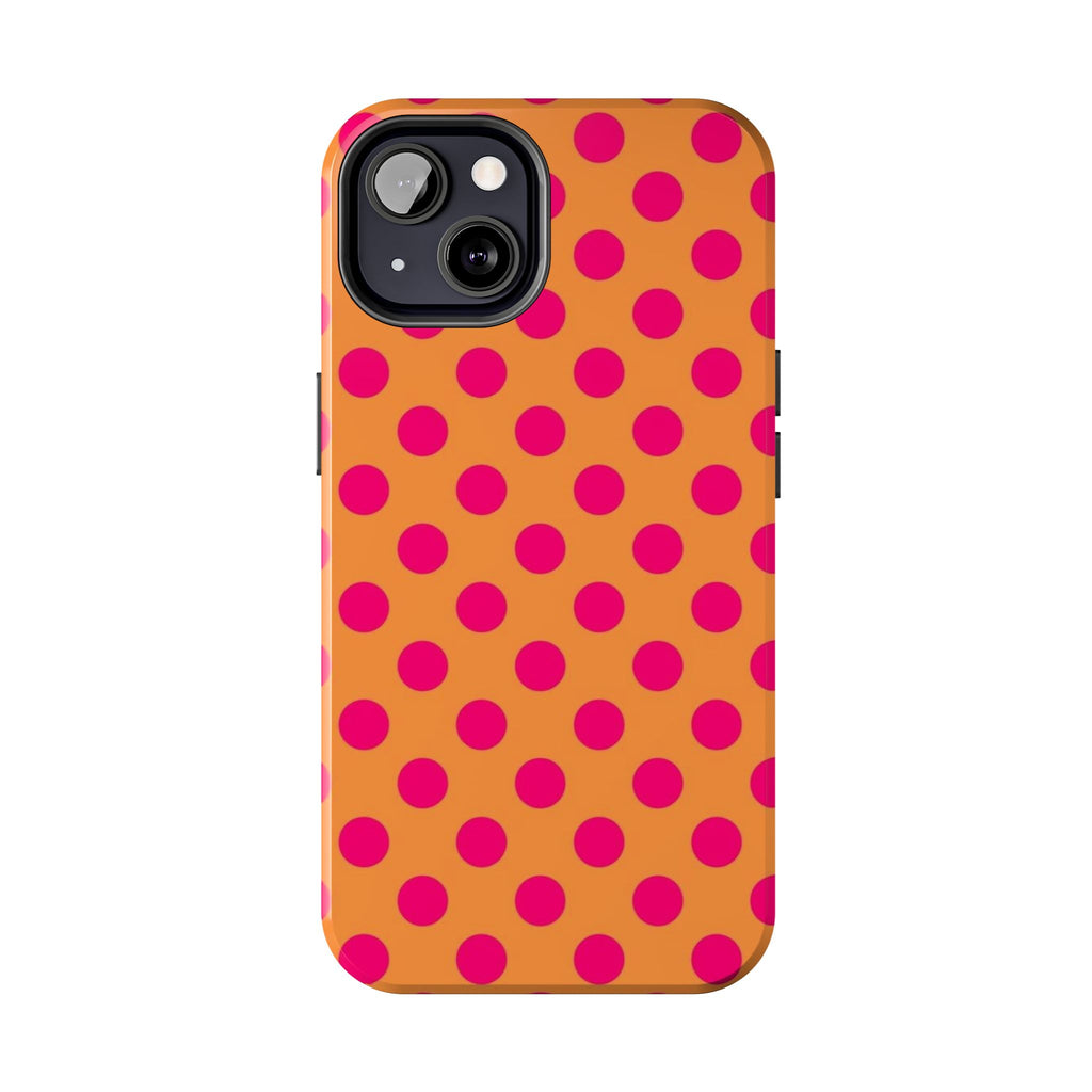 Bright Orange Phone Case with Hot Pink Polka Dots — Bold Retro Tough Phone Case