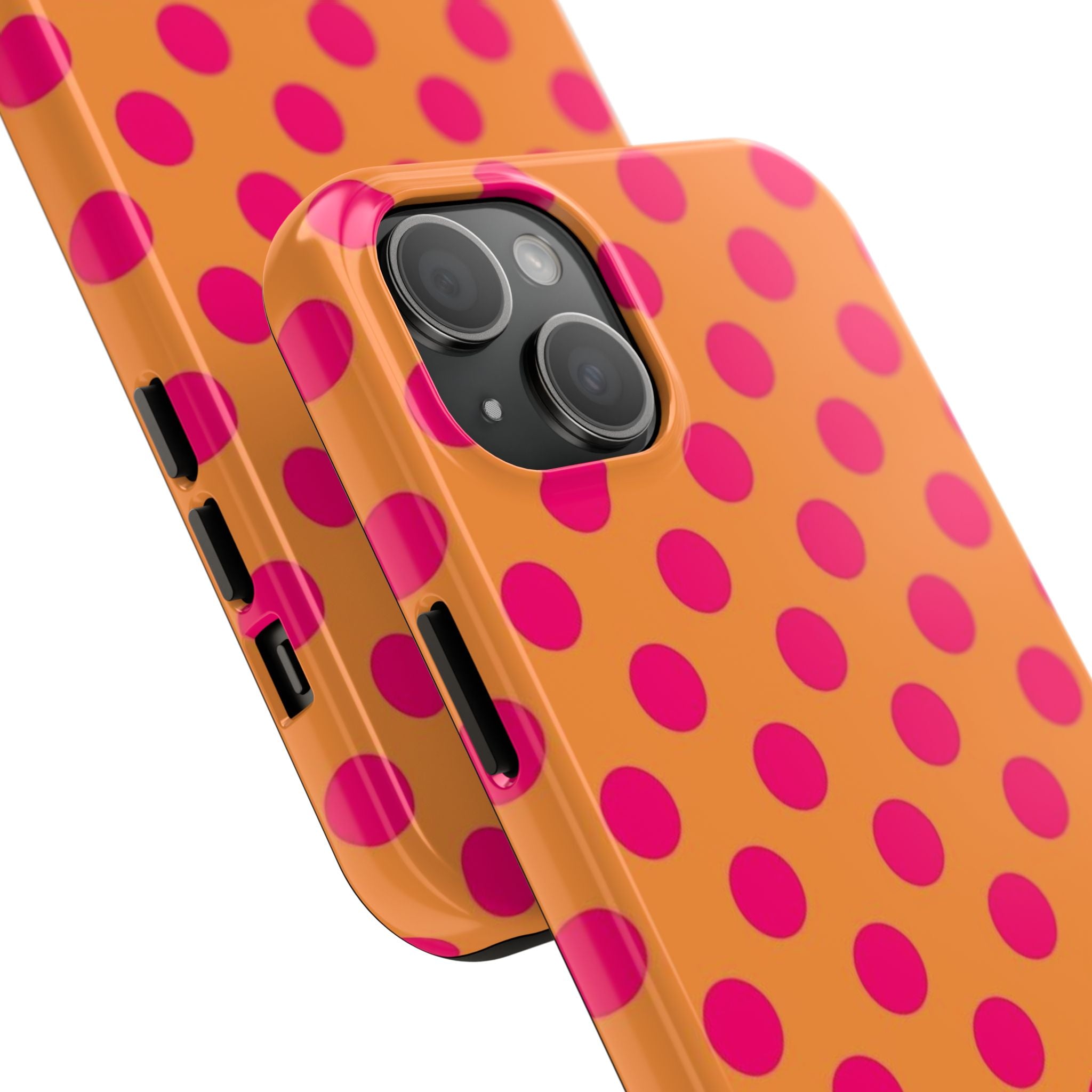 Bright Orange Phone Case with Hot Pink Polka Dots — Bold Retro Tough Phone Case