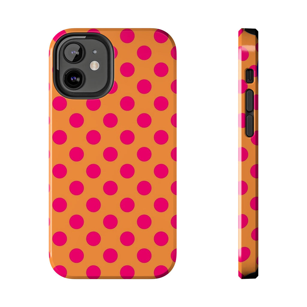 Bright Orange Phone Case with Hot Pink Polka Dots — Bold Retro Tough Phone Case