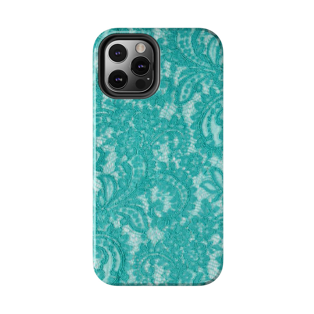 Teal Lace Tough Phone Case — Protective Floral-Pattern Phone Cover