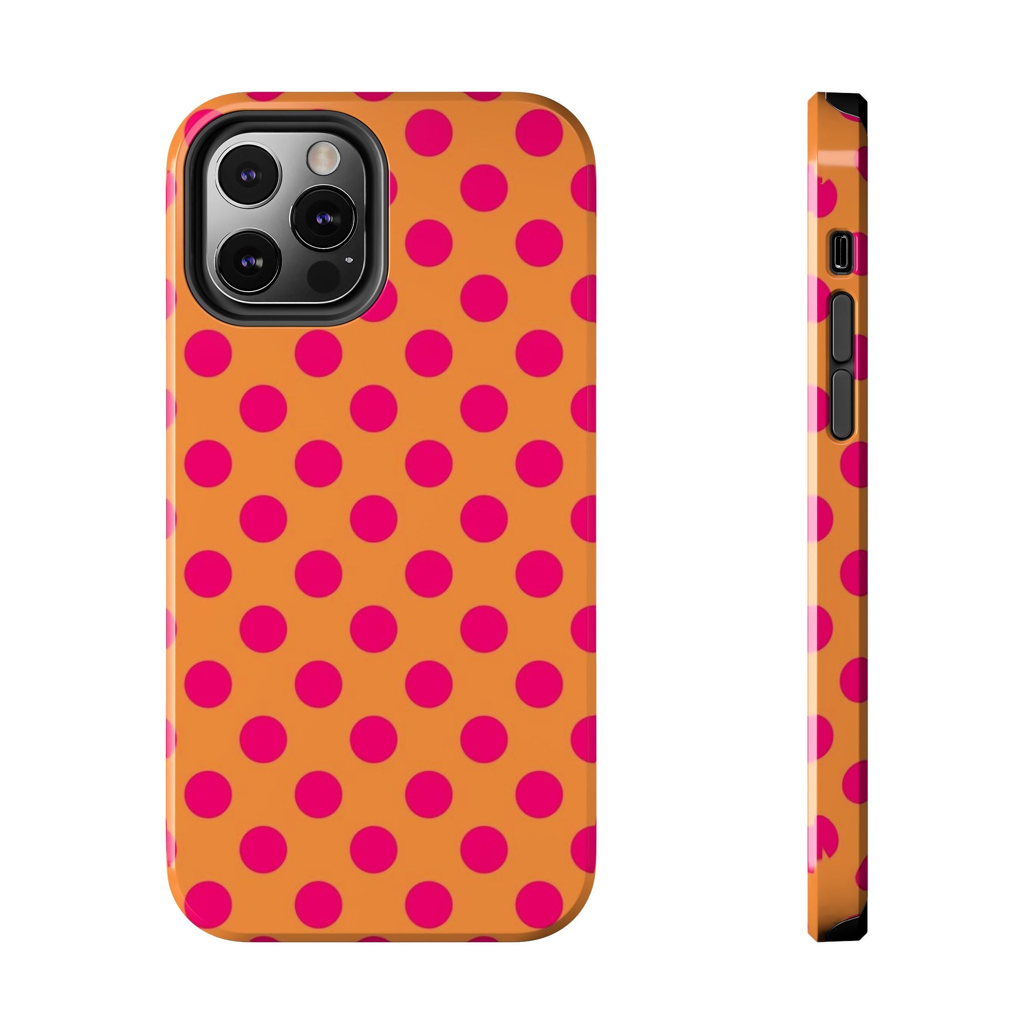 Bright Orange Phone Case with Hot Pink Polka Dots — Bold Retro Tough Phone Case