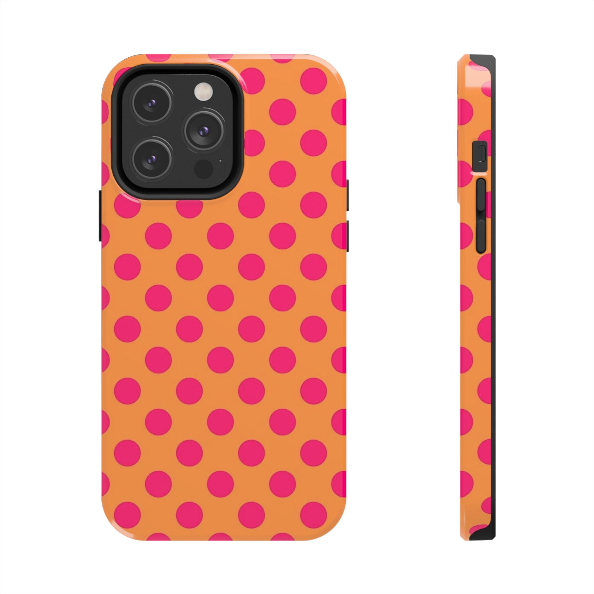Bright Orange Phone Case with Hot Pink Polka Dots — Bold Retro Tough Phone Case