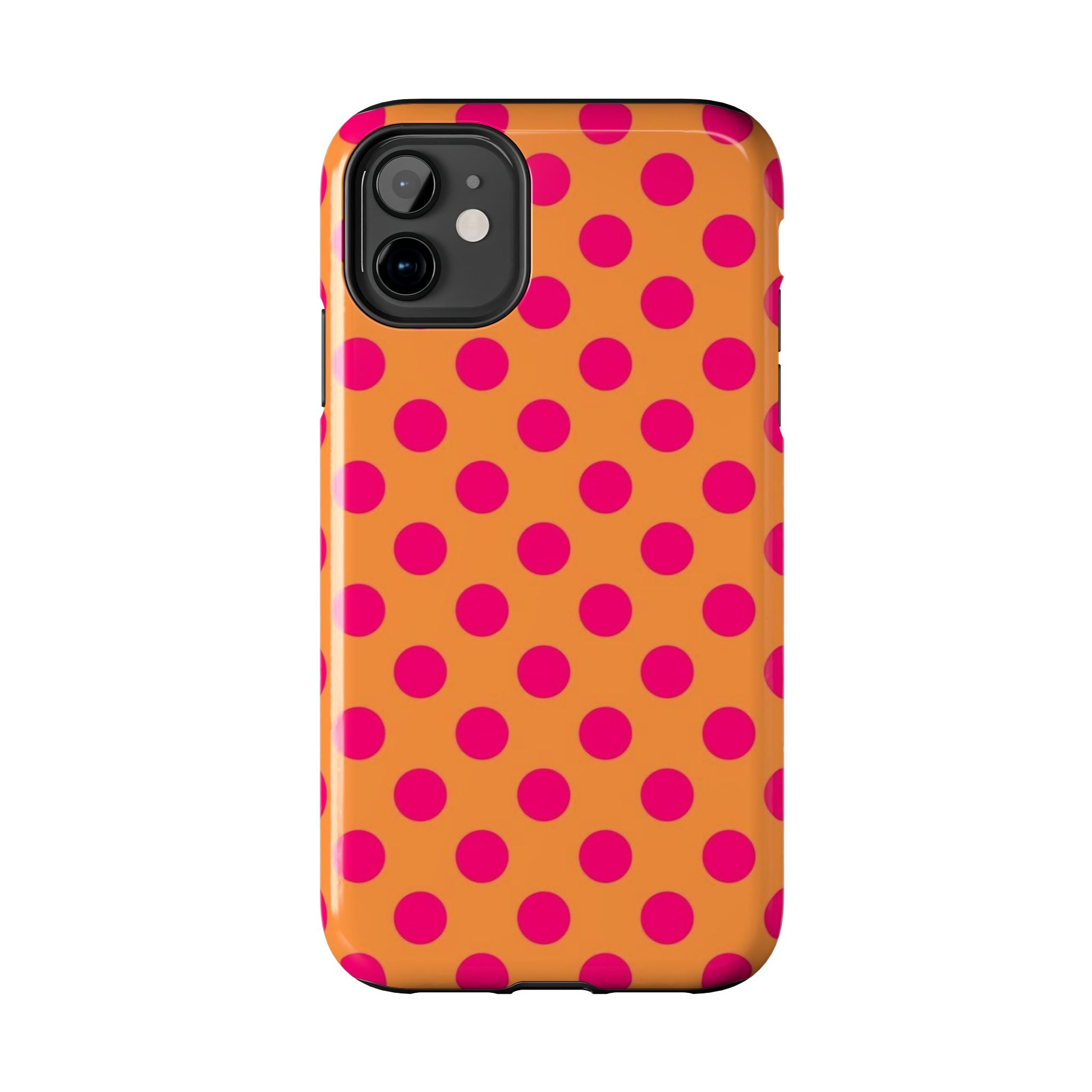 Bright Orange Phone Case with Hot Pink Polka Dots — Bold Retro Tough Phone Case