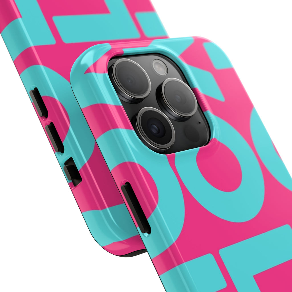 YOLO Tough Phone Case — Bold Pink & Teal Geometric Print