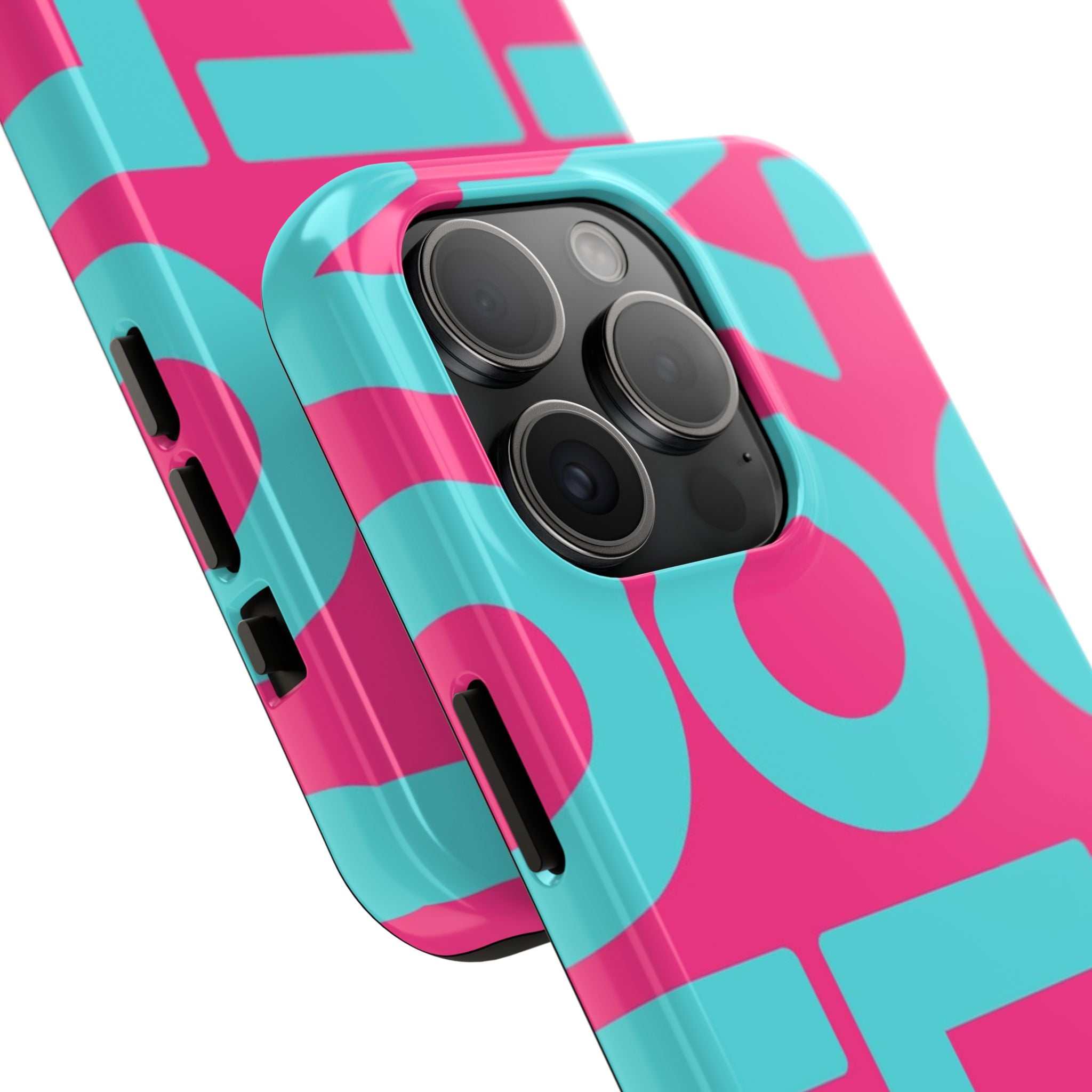 YOLO Tough Phone Case — Bold Pink & Teal Geometric Print
