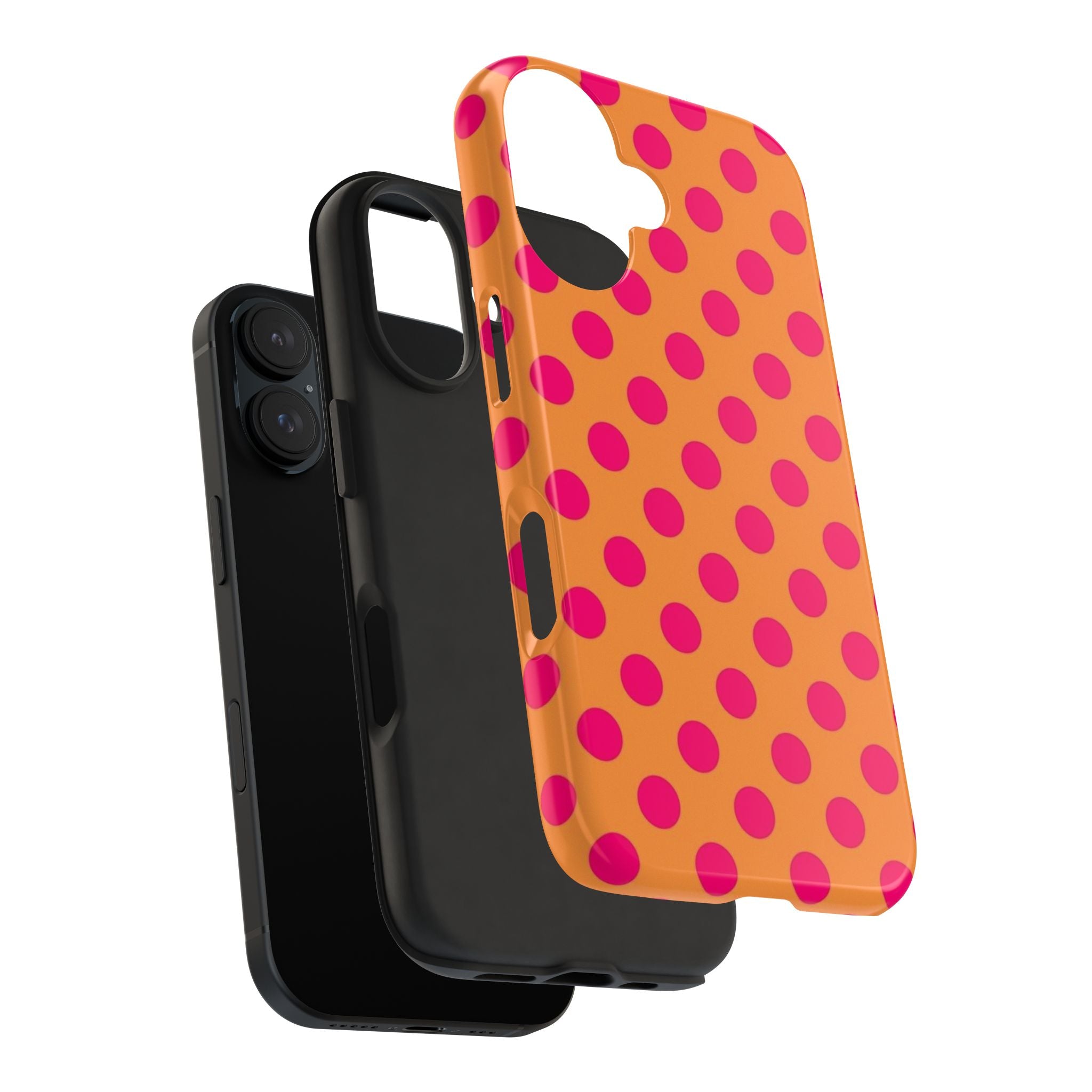 Bright Orange Phone Case with Hot Pink Polka Dots — Bold Retro Tough Phone Case