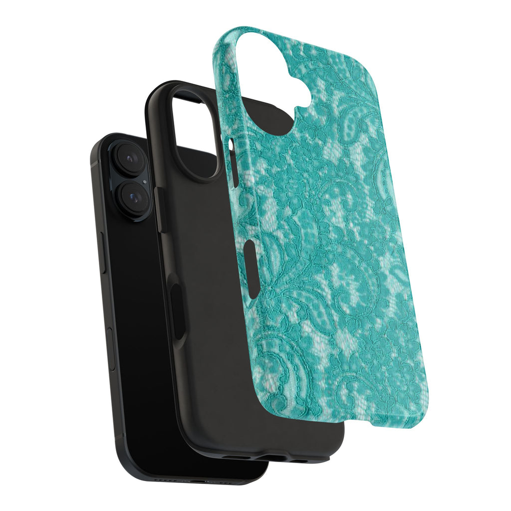 Teal Lace Tough Phone Case — Protective Floral-Pattern Phone Cover