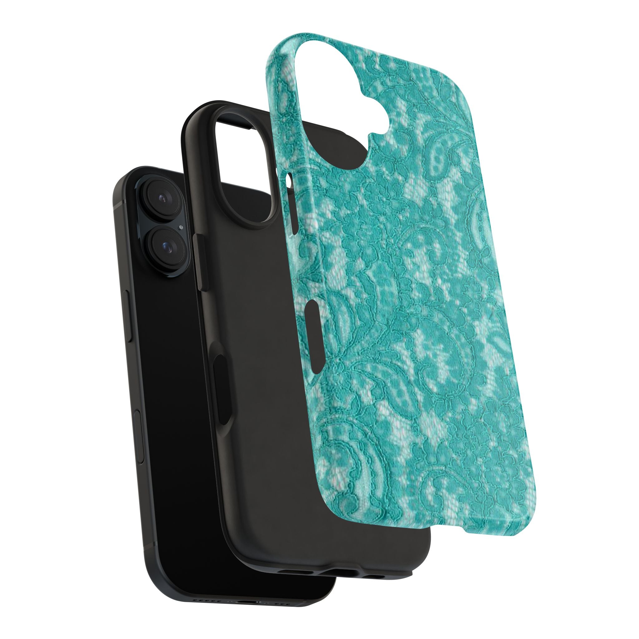 Teal Lace Tough Phone Case — Protective Floral-Pattern Phone Cover