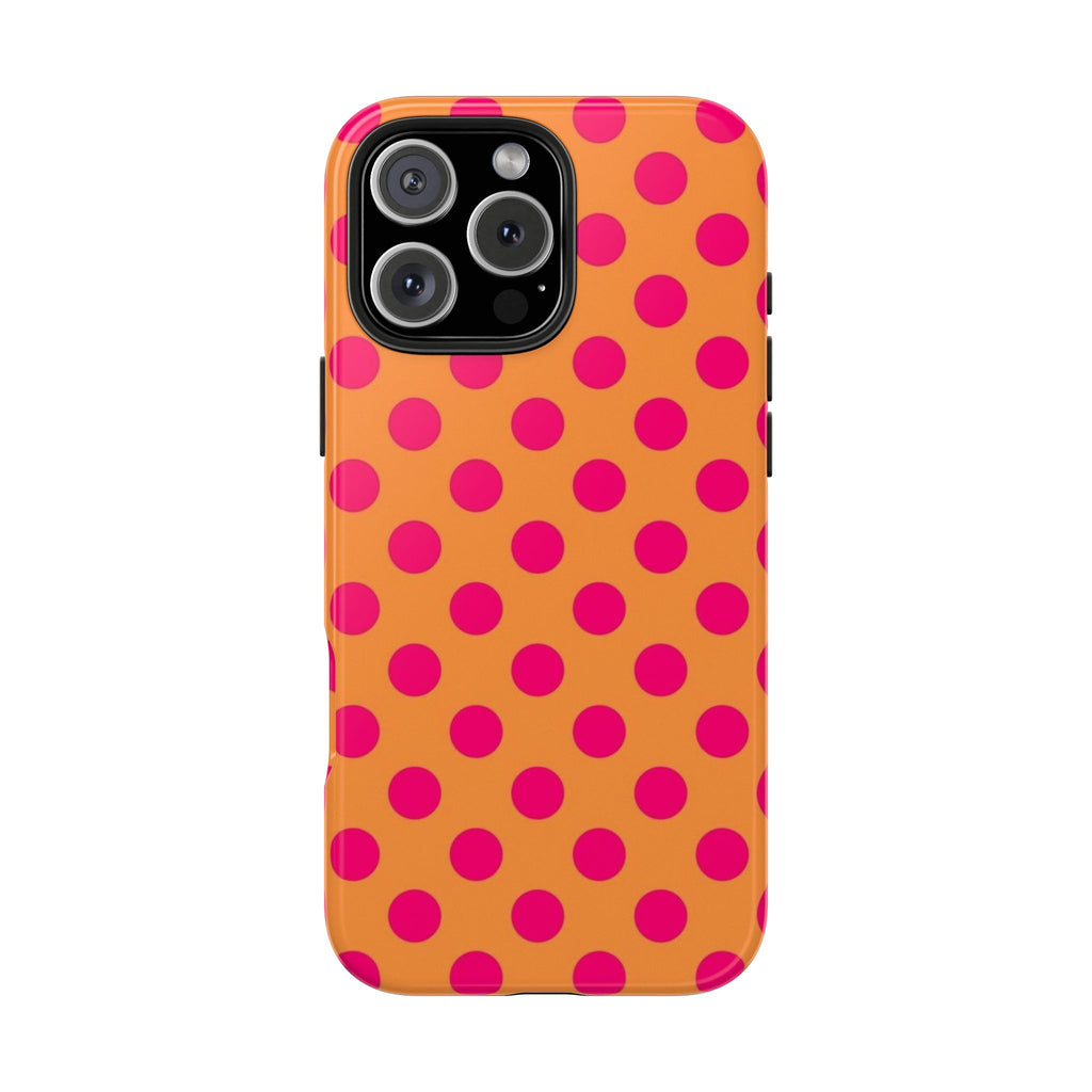 Bright Orange Phone Case with Hot Pink Polka Dots — Bold Retro Tough Phone Case
