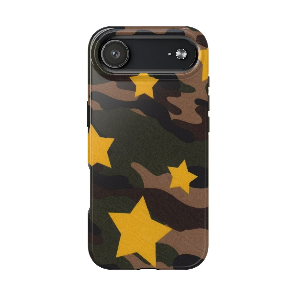 Camouflage Star Tough Phone Case — Military Camo Phone Cover with Yellow Stars