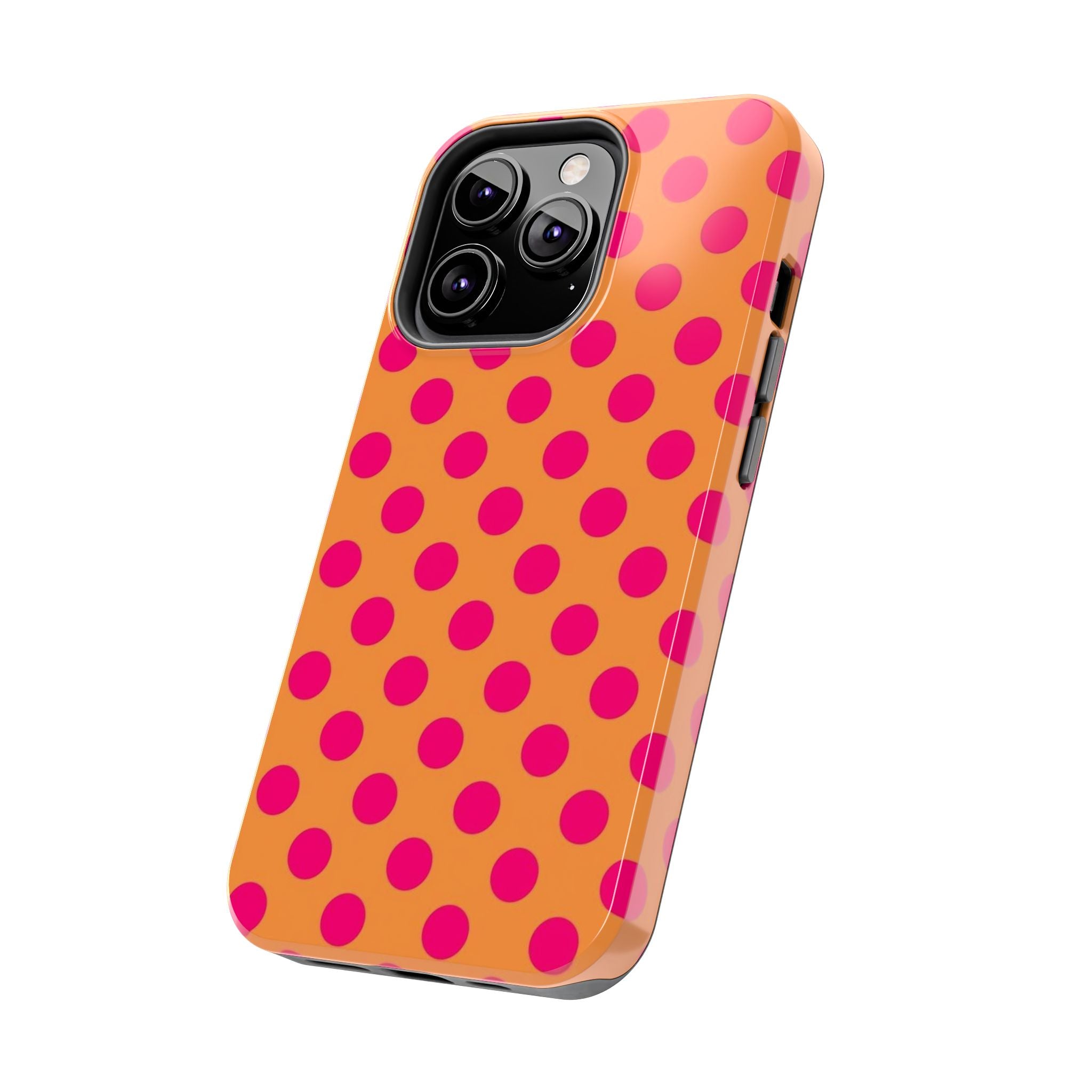 Bright Orange Phone Case with Hot Pink Polka Dots — Bold Retro Tough Phone Case